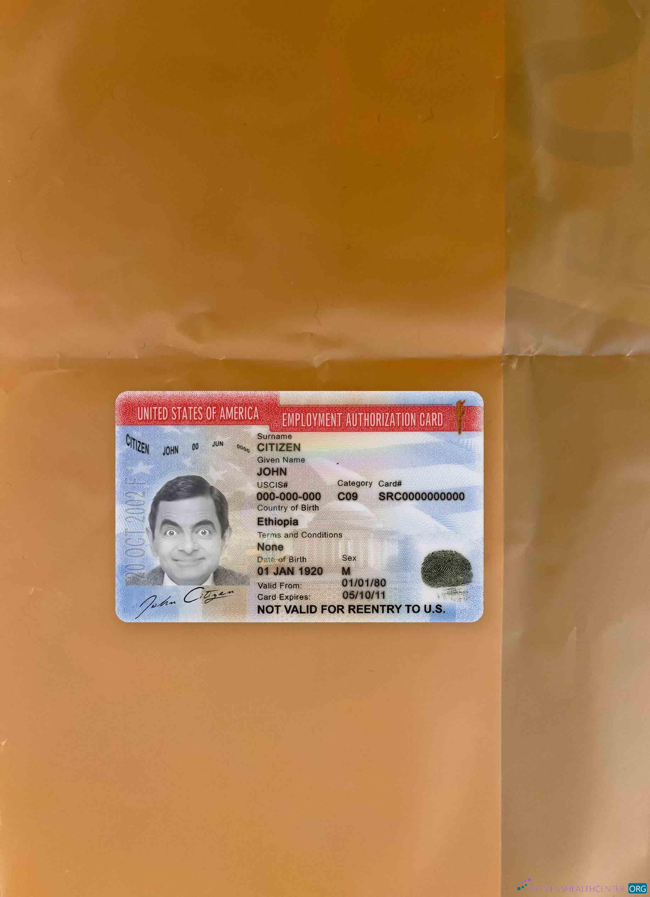 Download USA employment authorization card version 2 photolook FRONT Photoshop template